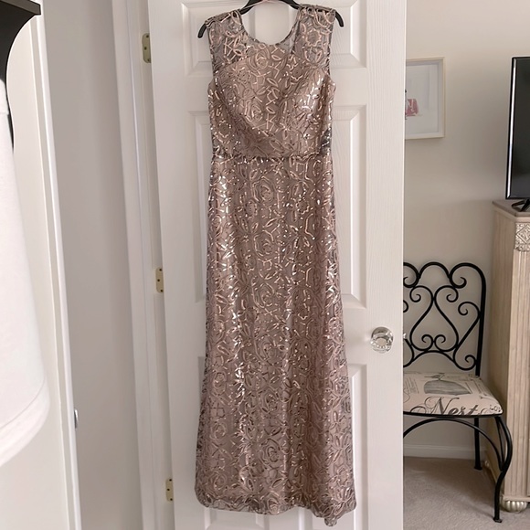 Dresses & Skirts - Formal champagne colored sequined gown by Alex & Eve.